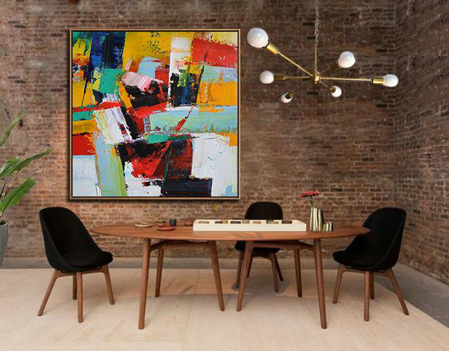 Large Abstract Art,Oversized Palette Knife Painting Contemporary Art On Canvas,Wall Art Painting,Yellow,Red,Blue,Black,Light Green.etc